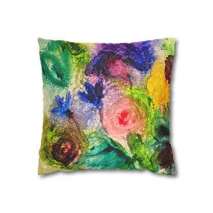 Abstract Floral Pillowcase - Colorful Watercolor Garden Throw Pillow