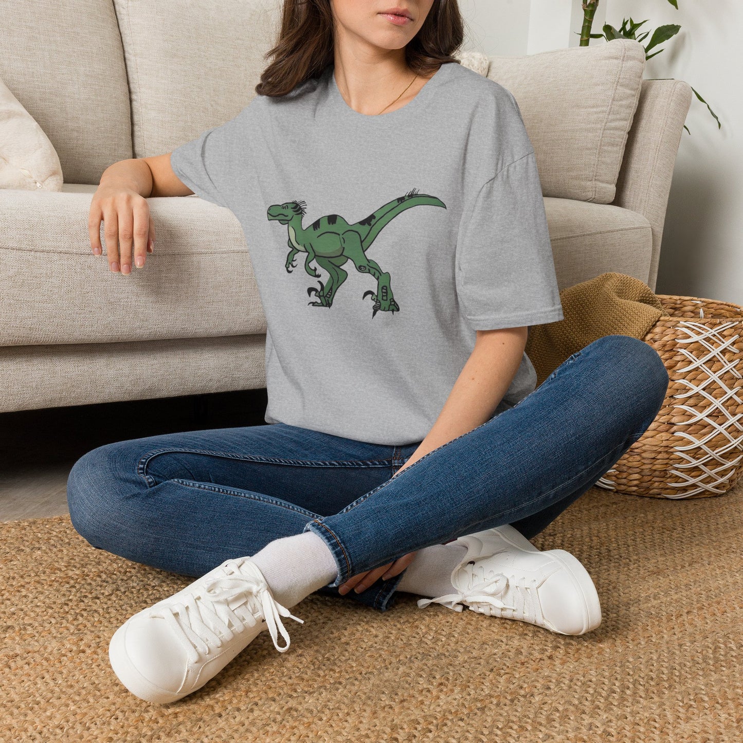 Raptor Graphic T-Shirt — Green Dinosaur Illustration Tee