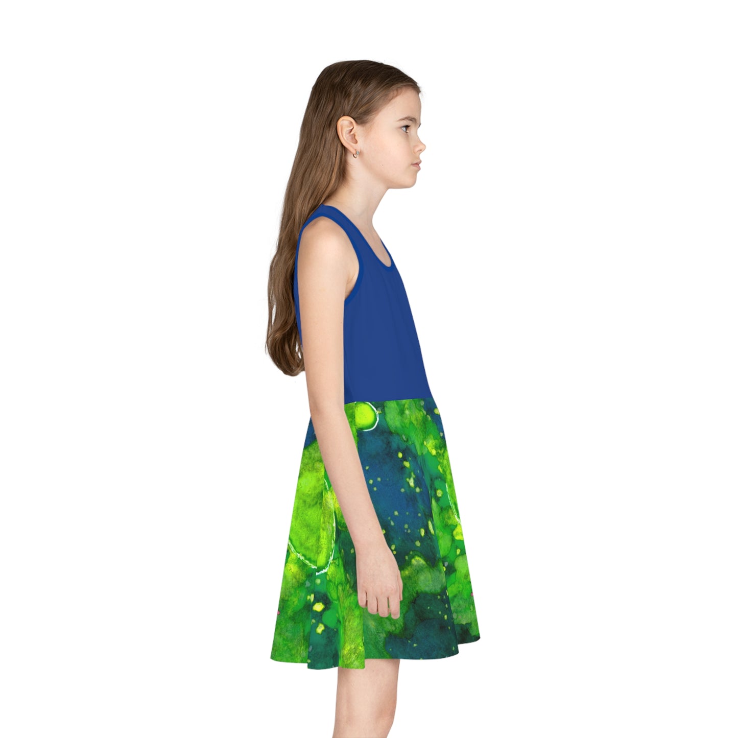 Blue Top Green Galaxy Girls' Sleeveless Sundress (AOP)