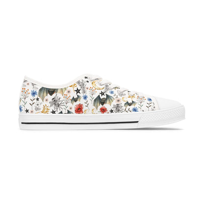 Floral Constellation Bat Low-Top Sneakers — Women's Casual Garden Print Shoes