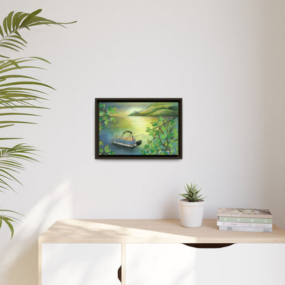 Pontoon Boat on Lake Framed Wall Art