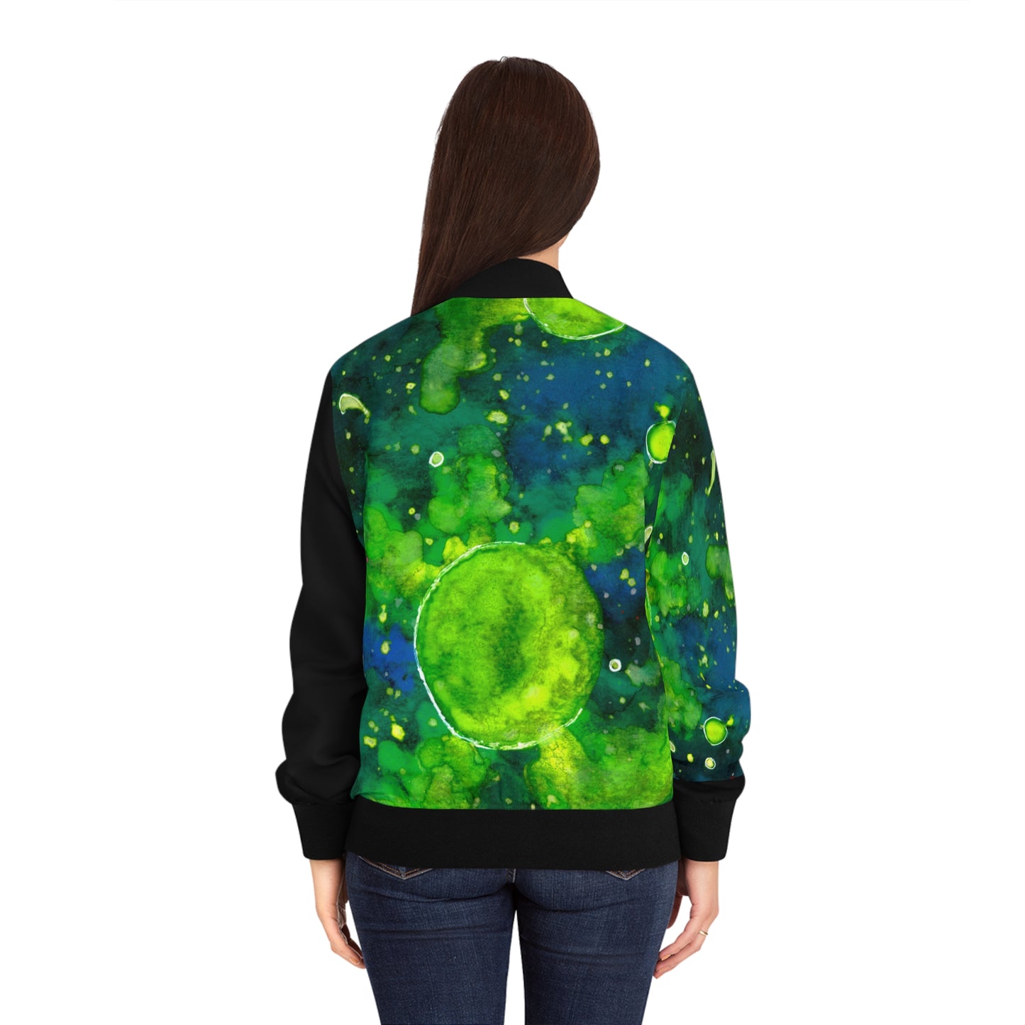 Green Galaxy Women's Bomber Jacket (AOP)