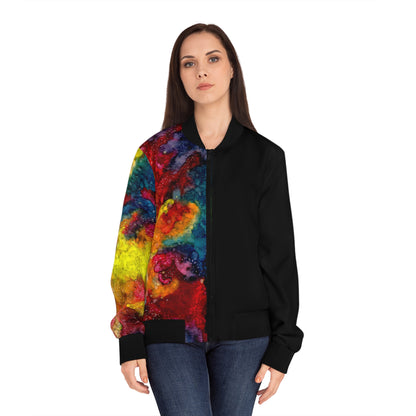 Women's Bomber Jacket - Colorful Abstract Galaxy Paint Splatter Design