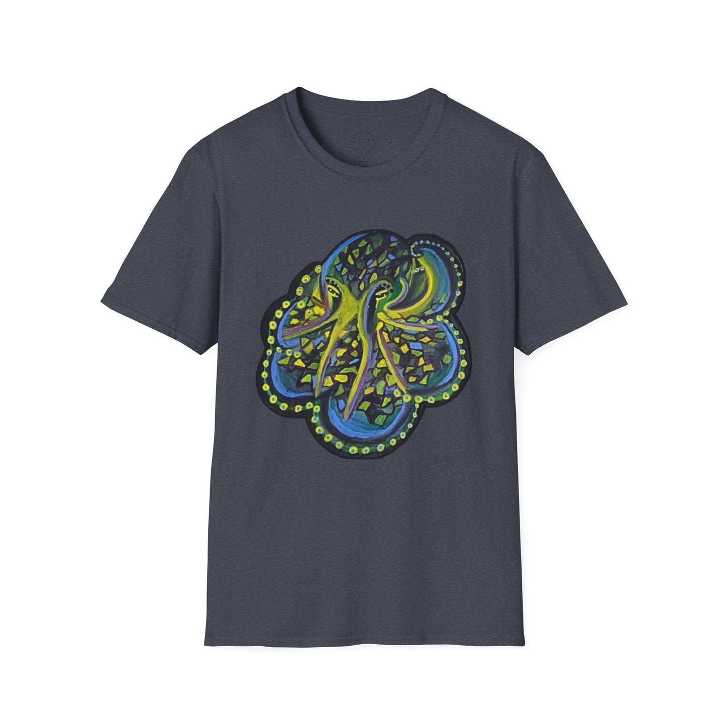 Green Geo octopus Unisex Softstyle Print T-Shirt