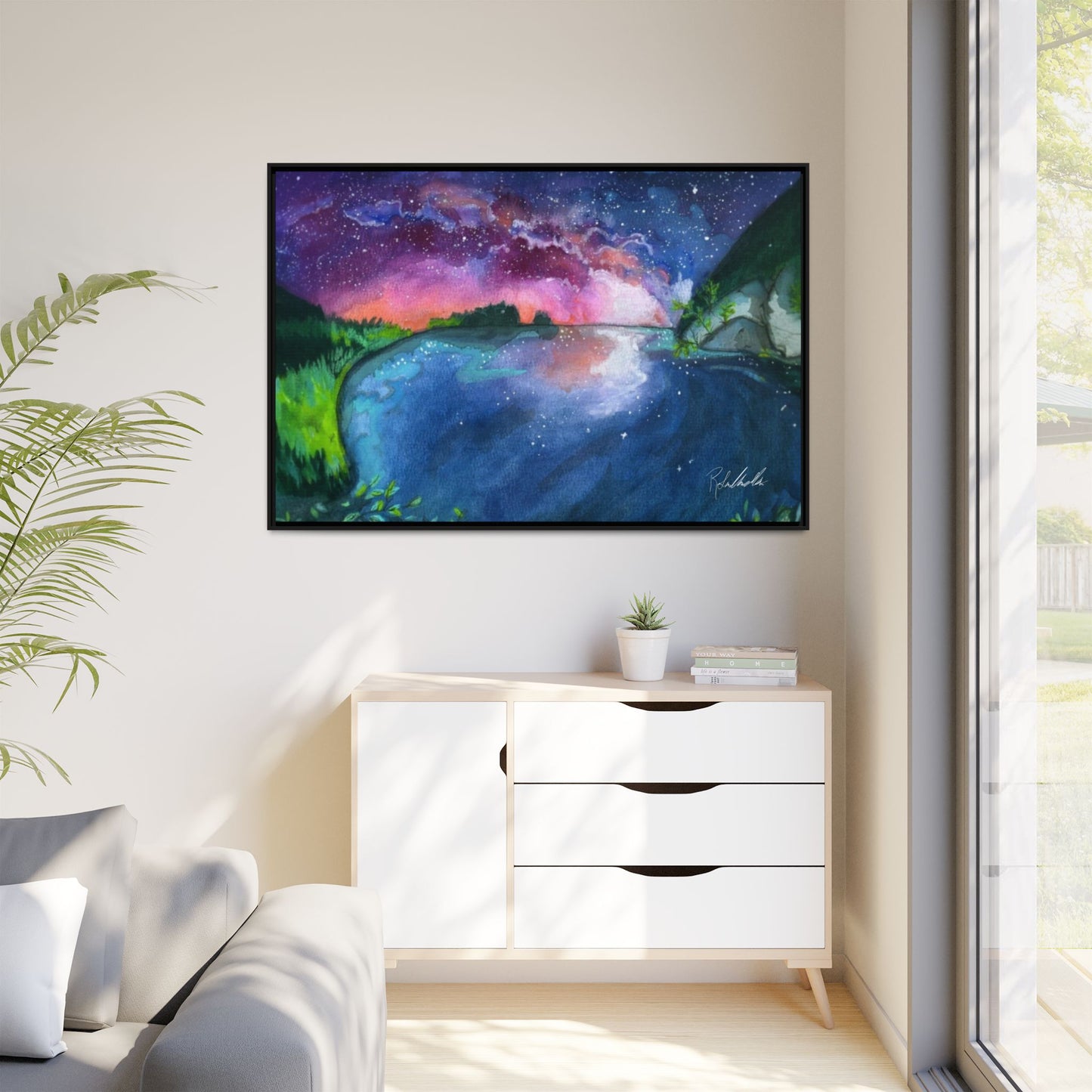 Watercolor Sunset Lake Framed Wall Art