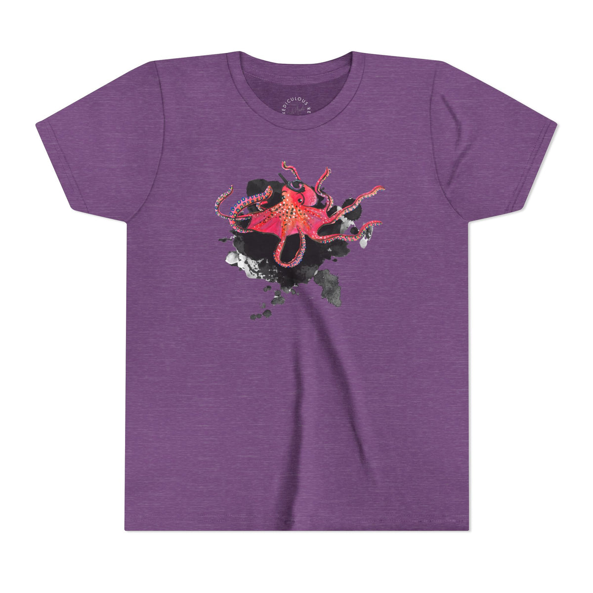 Youth Tee — Red Octopus Splash Graphic Shirt