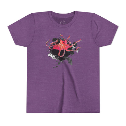 Youth Tee — Red Octopus Splash Graphic Shirt