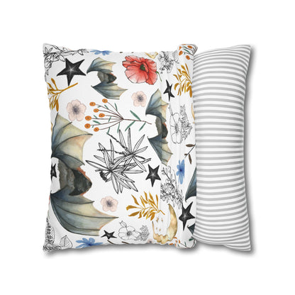 Botanical Night Bat Pillowcase — Floral Moon & Stars Throw Pillow Cover