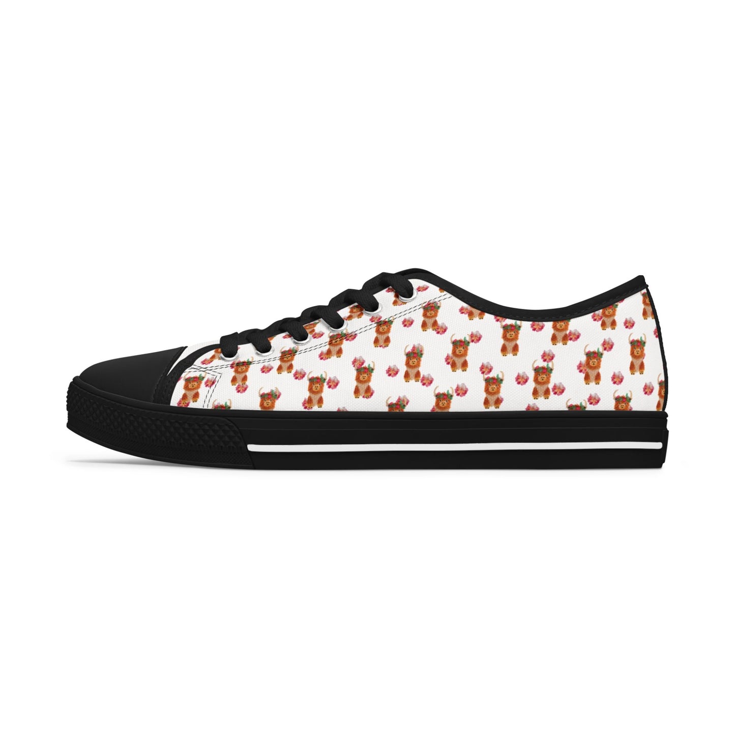 Low Top Sneakers — Cute Highland Cow Print Women's Canvas Shoes