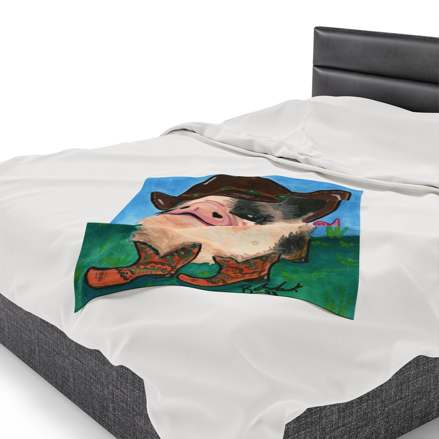 Cowboy Pig Velveteen Plush Blanket