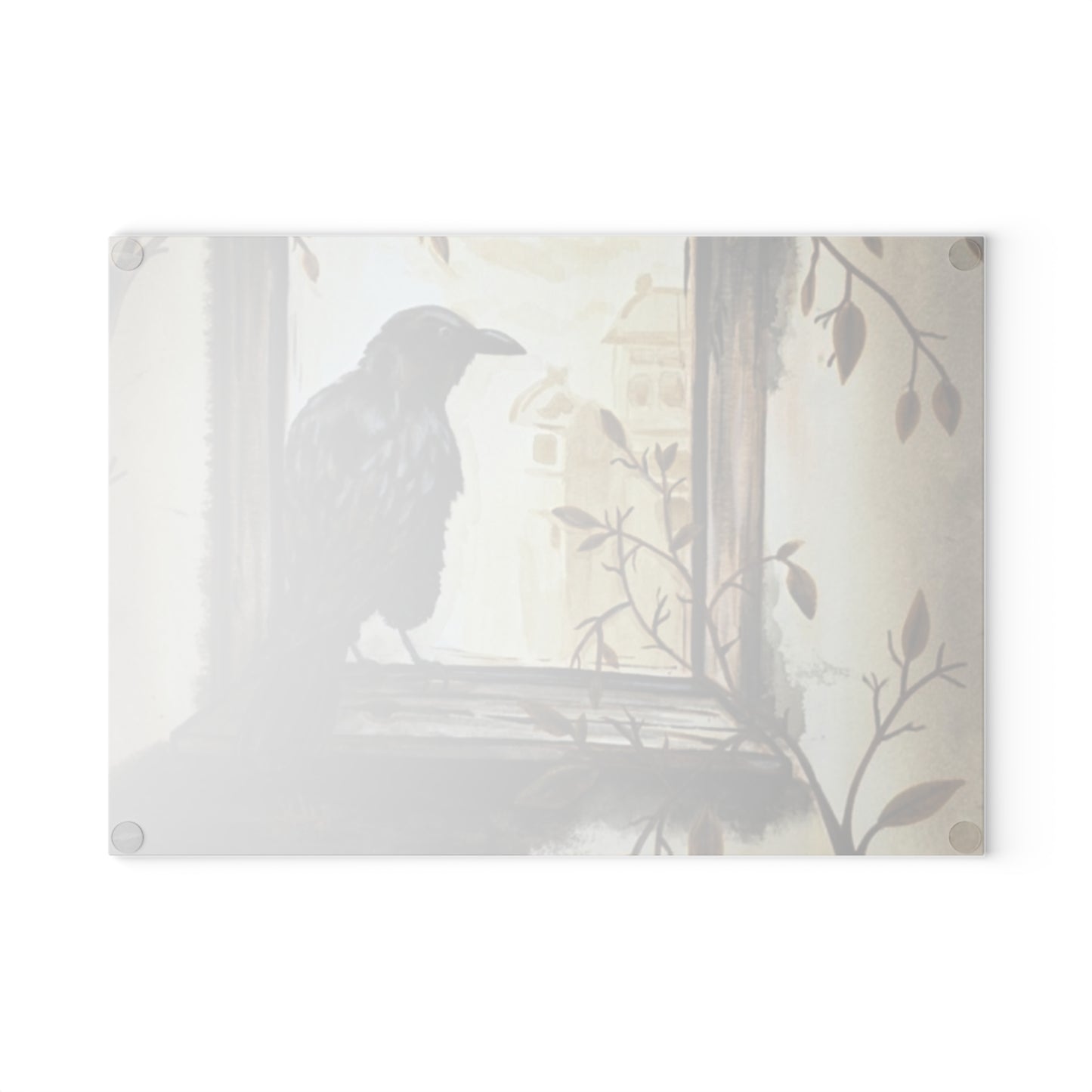 Raven Window Glass Cutting Board — Gothic Kitchen Decorative Chopping Board