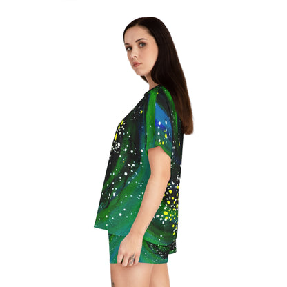 Galaxy Swirl Women's Pajama Set — Green & Black Starry Sleepwear