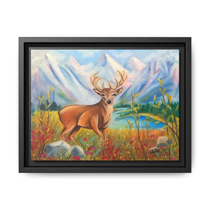 Framed Canvas Wall Art — Majestic Deer in Mountain Meadow