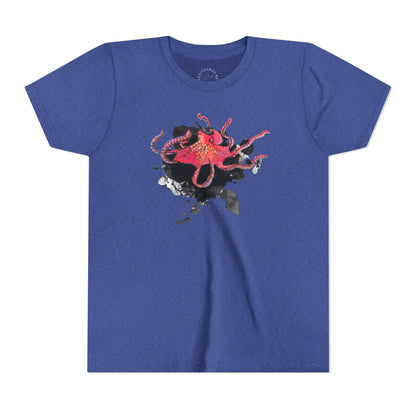 Youth Tee — Red Octopus Splash Graphic Shirt