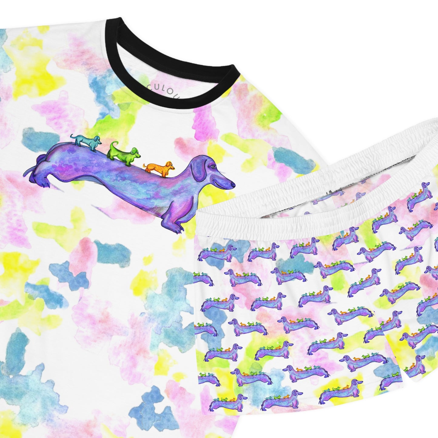 Women's Dachshund Watercolor Pajama Set — Short Sleep Tee & Boxer Shorts