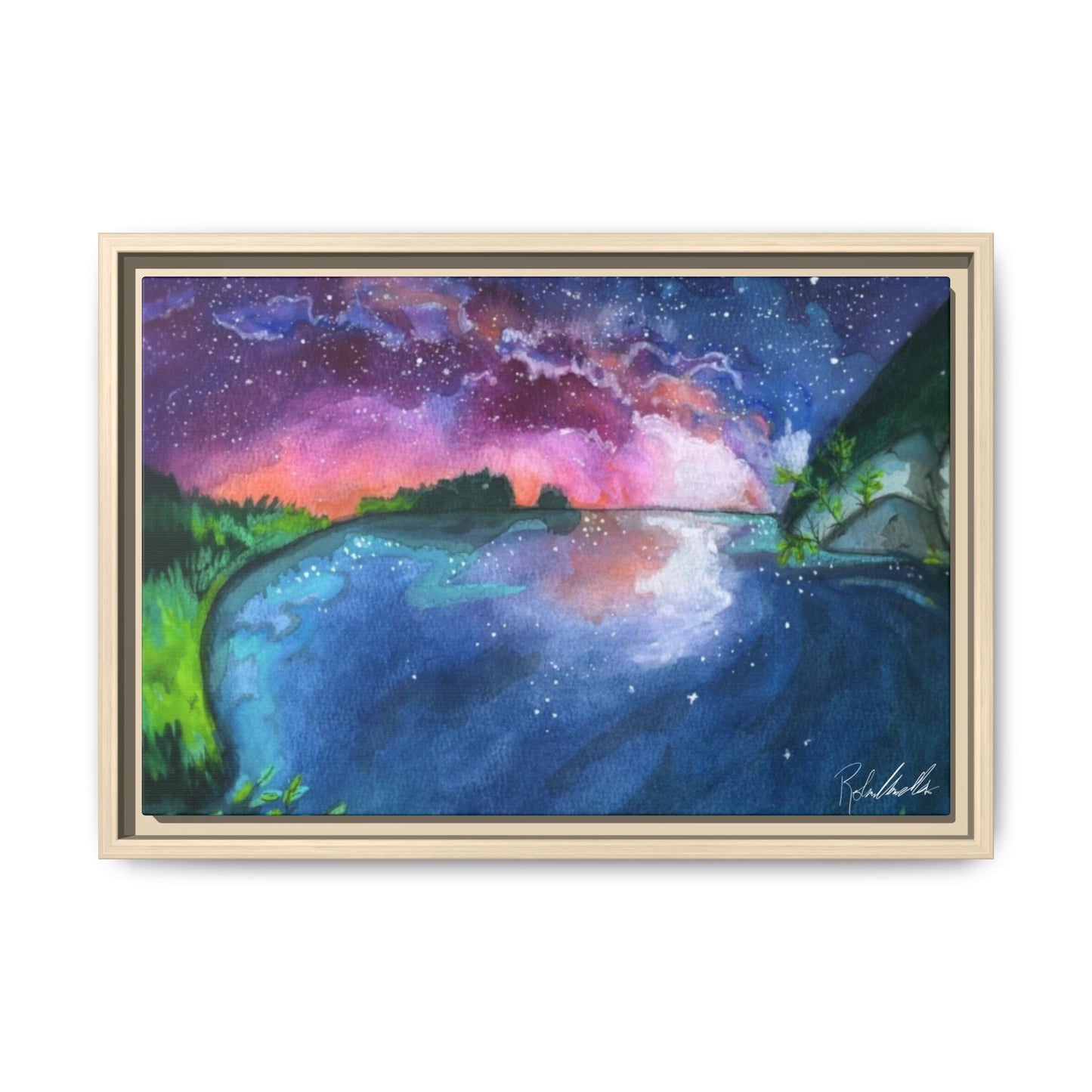 Watercolor Sunset Lake Framed Wall Art