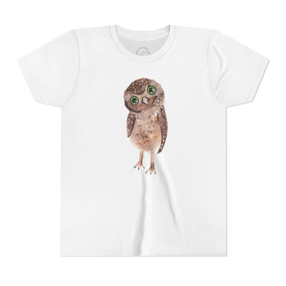 Kids Owl Watercolor Tee - Cute Woodland Bird Youth Short Sleeve Shirt