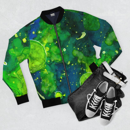 Green Nebula Bomber Jacket — Abstract Galaxy Print