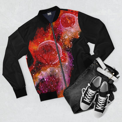 Galaxy Nebula Bomber Jacket — Red Cosmic Space Print