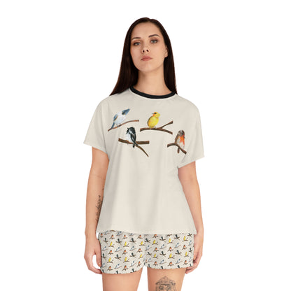 Birdsong Women's Short Pajama Set – Cute Watercolor Birds Sleepwear
