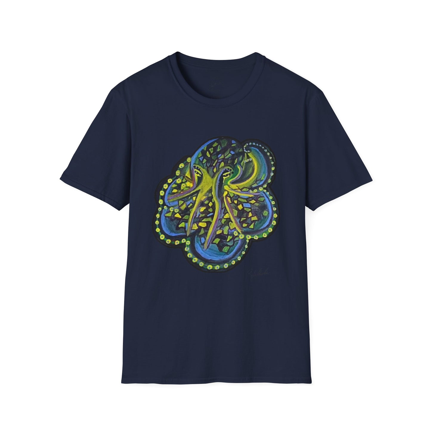 Green Geo octopus Unisex Softstyle Print T-Shirt