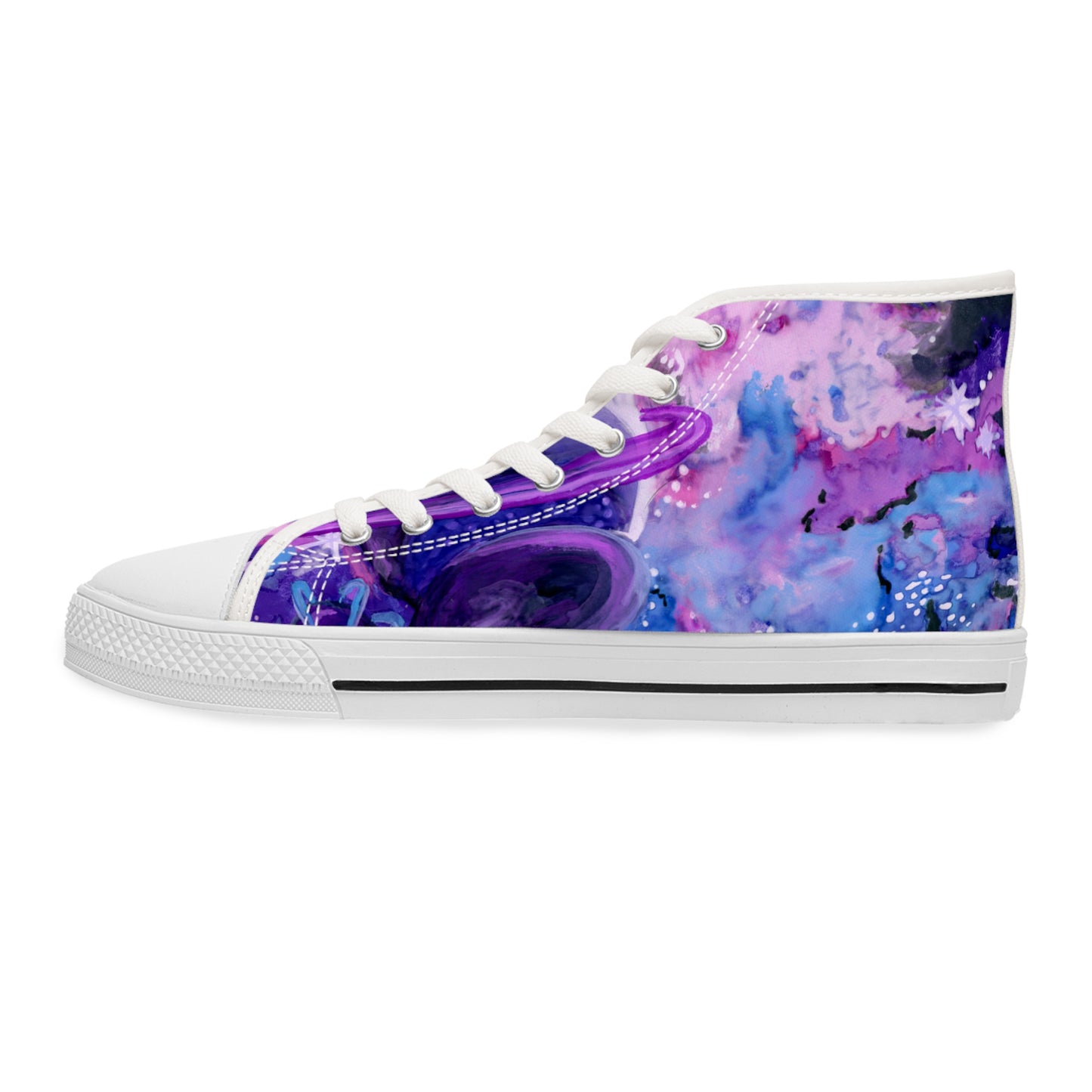 Galaxy Watercolor High Top Sneakers — Purple Planet Cosmic Print for Women