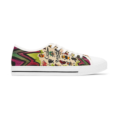 Low Top Sneakers — Colorful Boho Cool Beans Pattern Women's Canvas Shoes