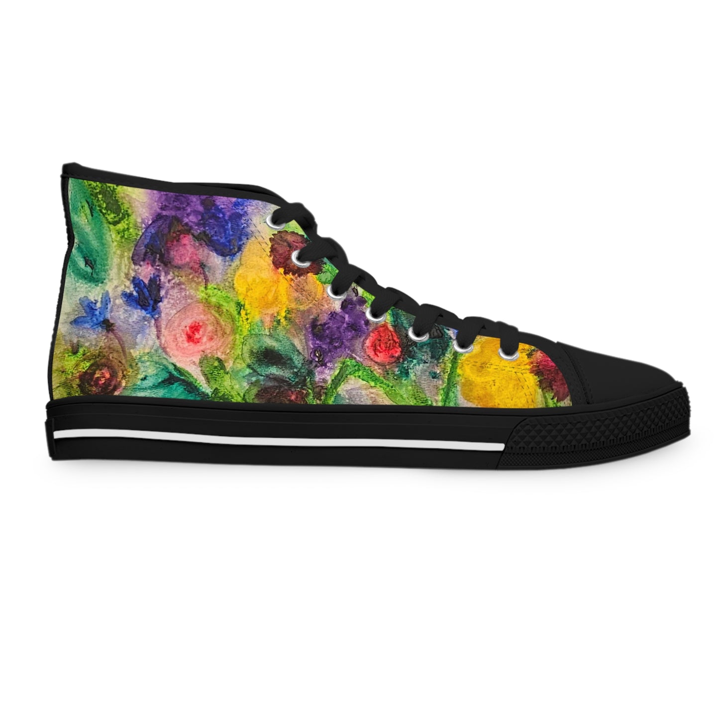 Floral Watercolor High Top Sneakers — Colorful Women's Canvas Shoes