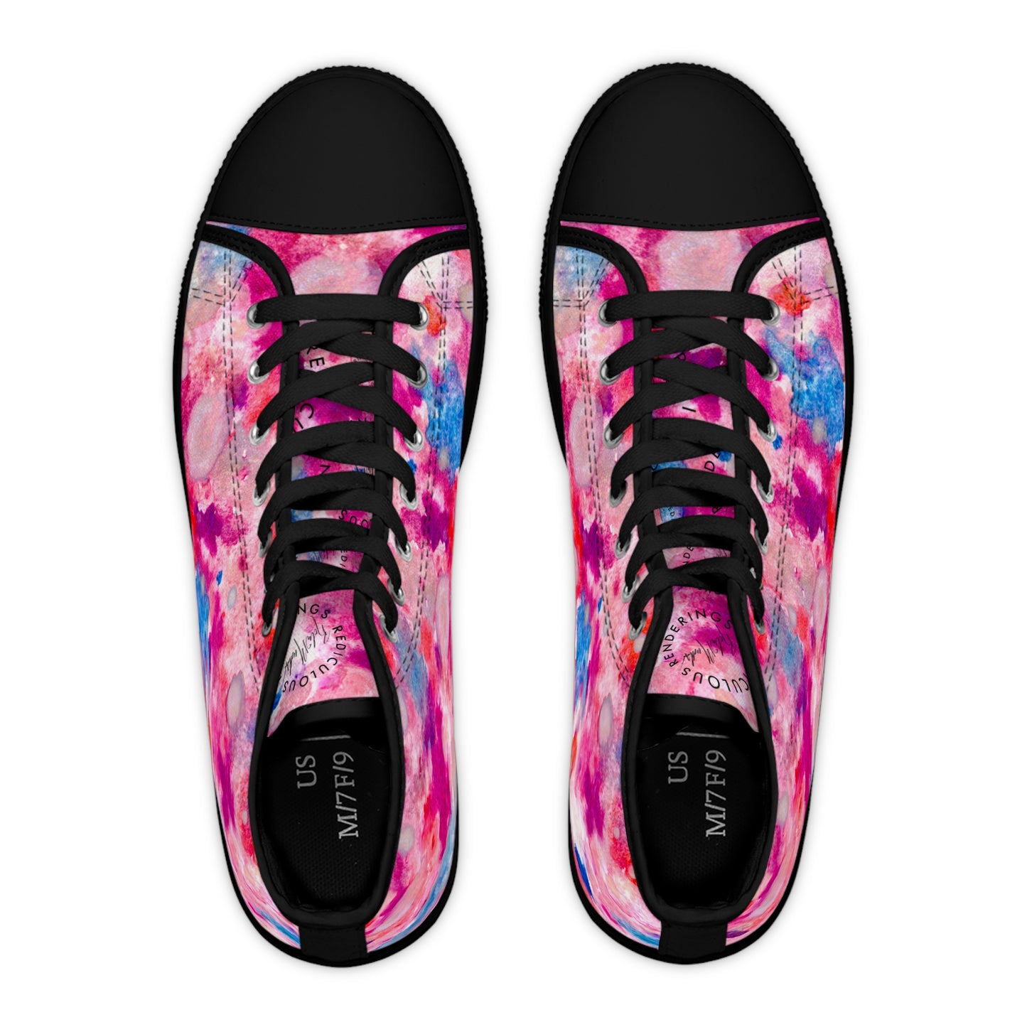 Women’s High Top Sneakers — Pink Blue Watercolor Tie-Dye Pattern