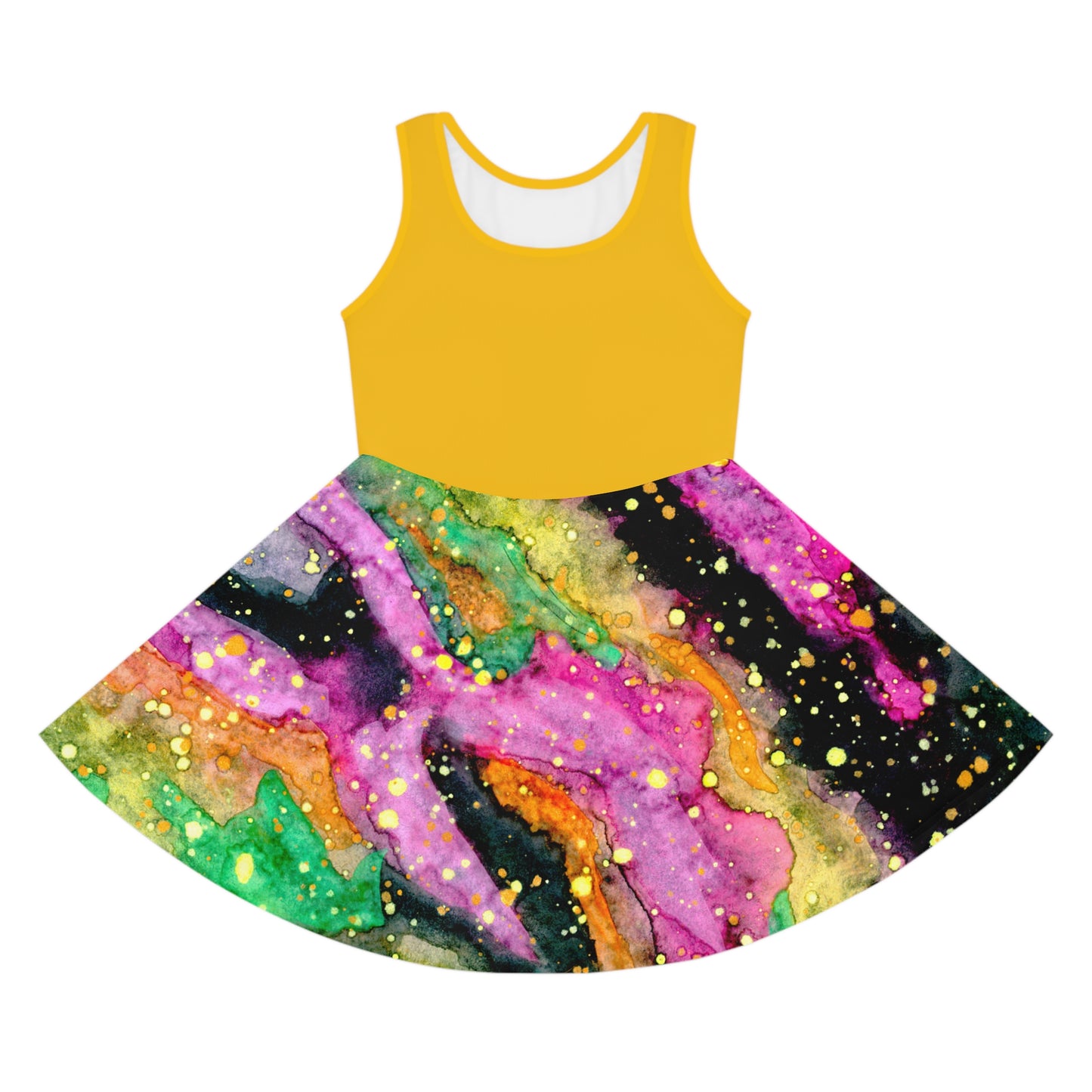 Yellow Top Neon Galaxy Girls' Sleeveless Sundress (AOP)