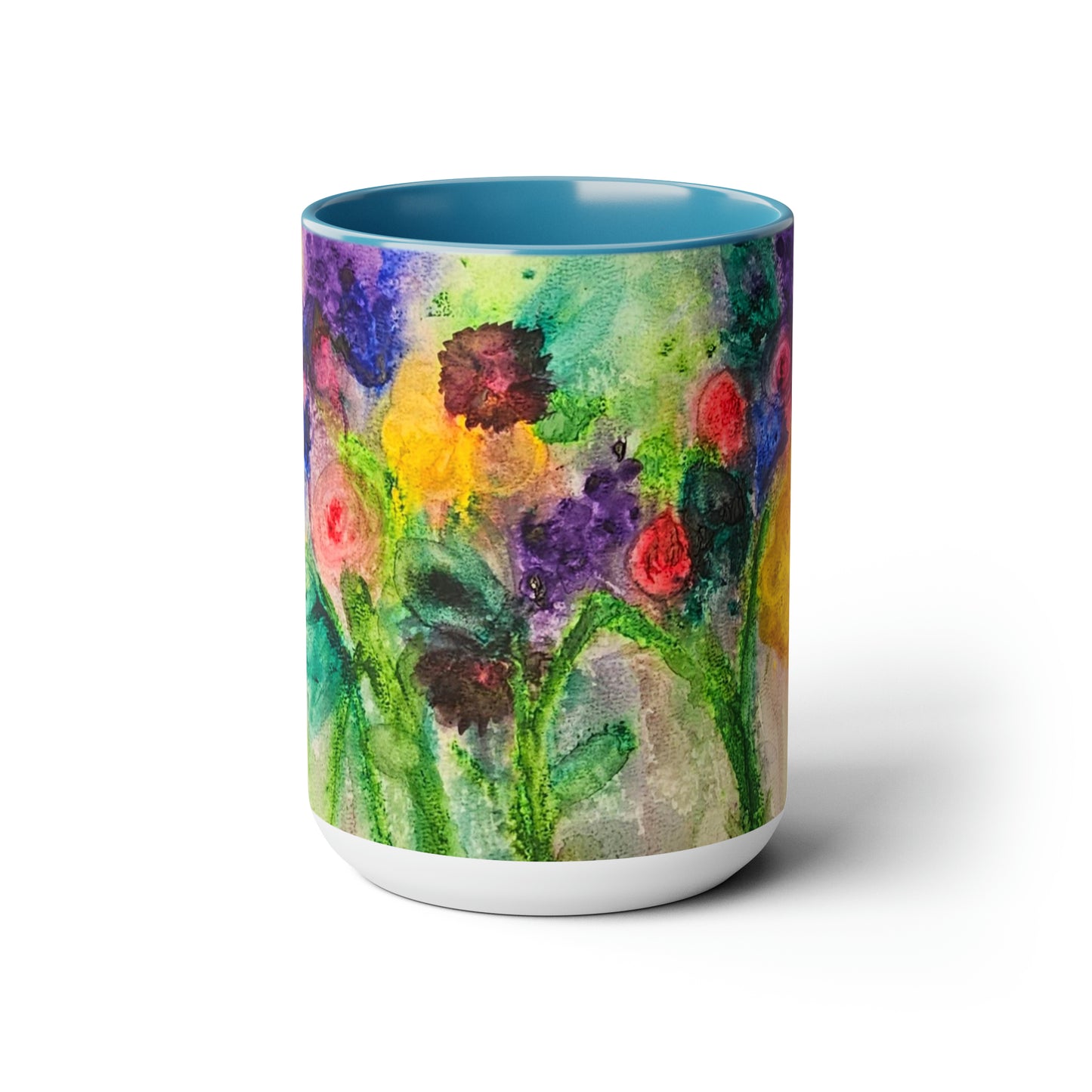 Flowers Two-Tone Coffee Mugs, 15oz