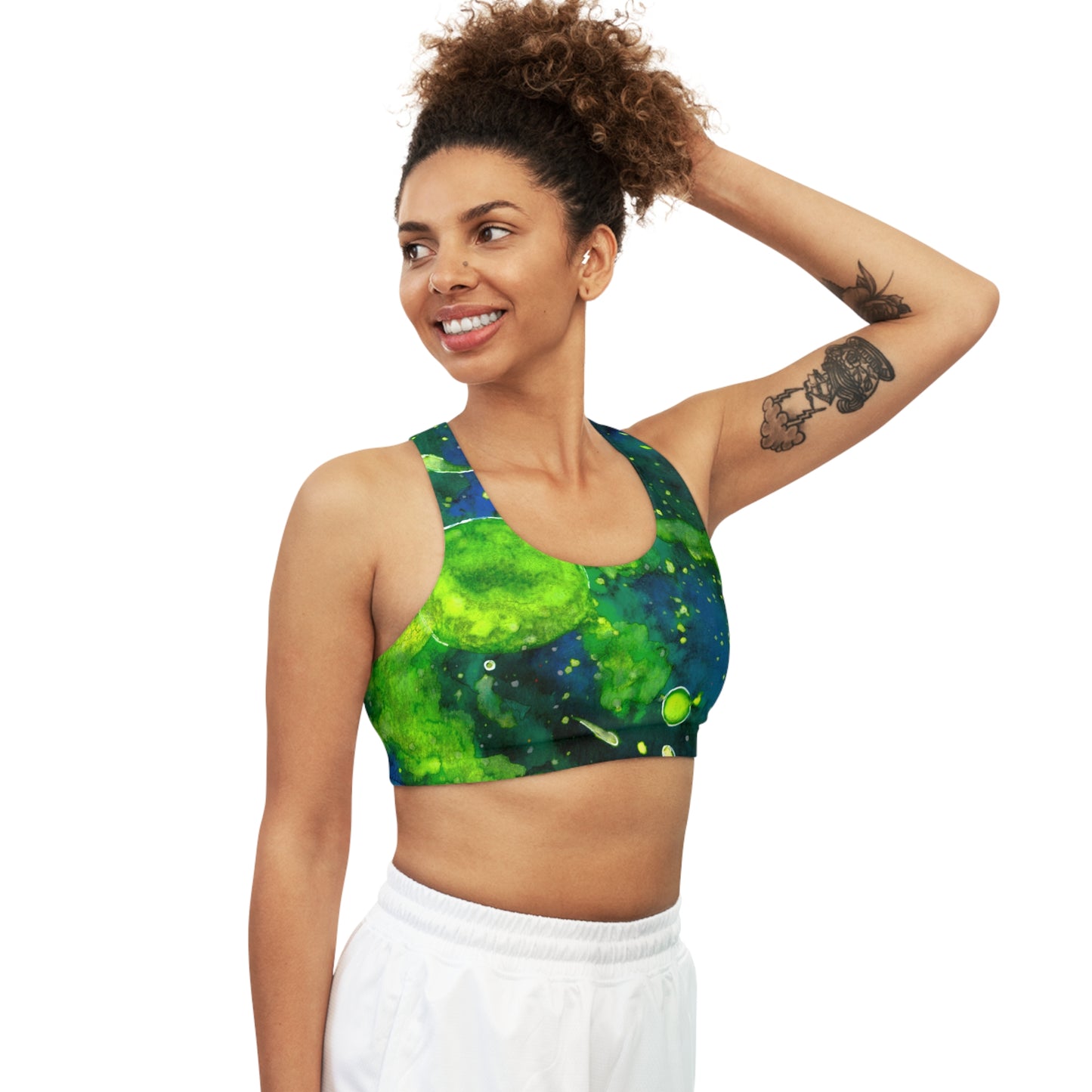 Green Galaxy Seamless Sports Bra (AOP)