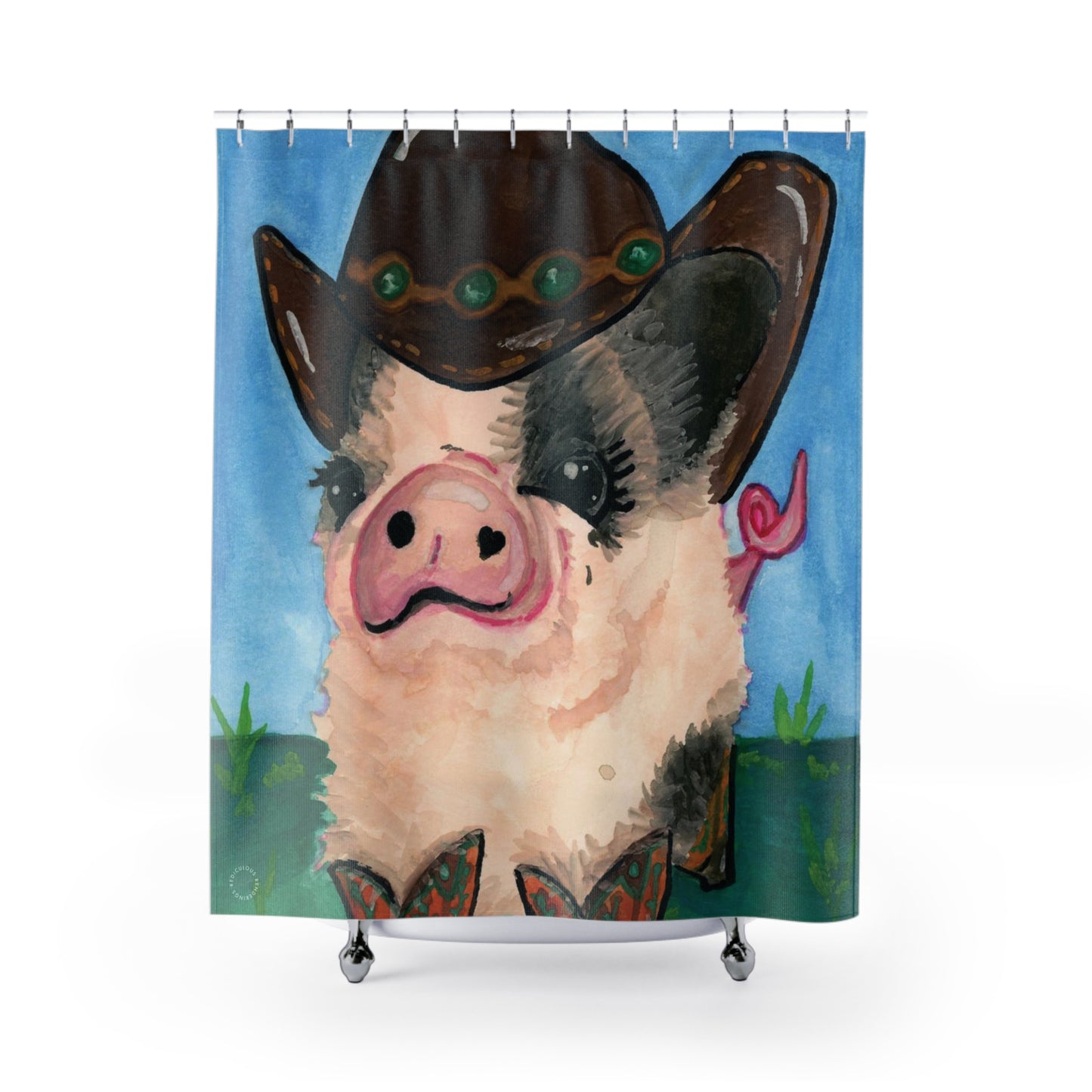 Cowboy Pig Shower Curtain for Home Bathroom with Durable One-Sided Print and Waterproof Polyester Material