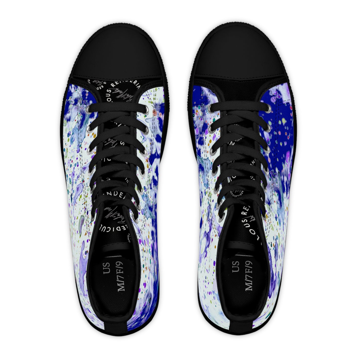 Blue Color Splash Unisex Classic High Top Sneakers Closed Toe Casual Walking Fashion Shoes