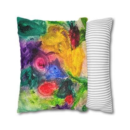 Abstract Floral Pillowcase - Colorful Watercolor Garden Throw Pillow