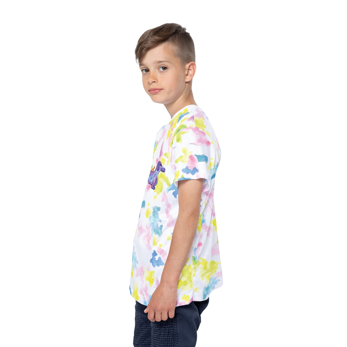 Kids Jersey — Watercolor Tie-Dye Dachshund Crew with 'Good Vibes'