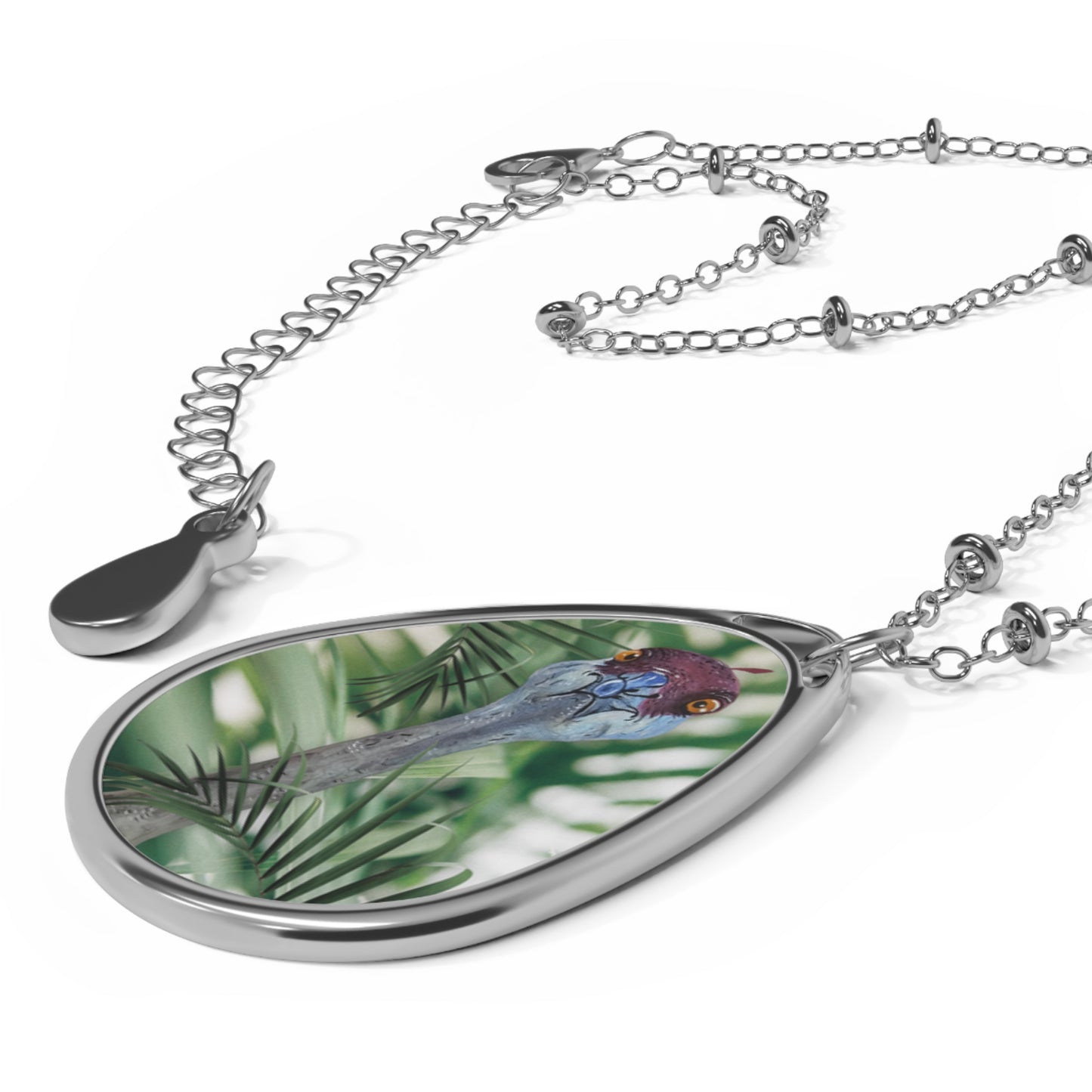 Grumpy Ostrich Bird Oval Necklace