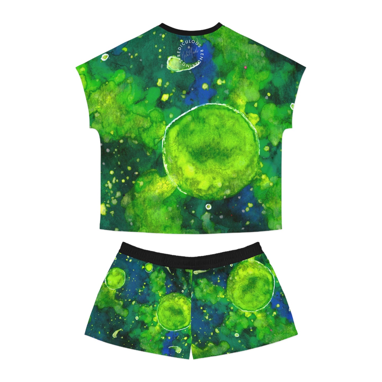 Green Watercolor Galaxy Pajama Set - Women's Short Sleepwear