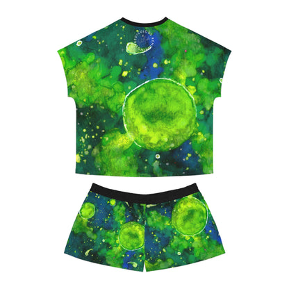 Green Watercolor Galaxy Pajama Set - Women's Short Sleepwear