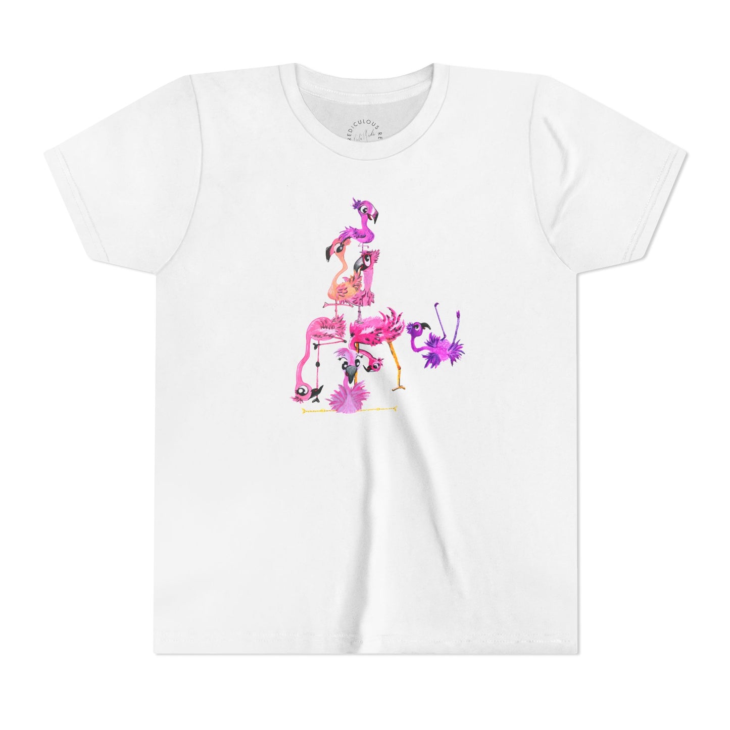 Youth Tee — Watercolor Pink Flamingo Stack Kids T-Shirt