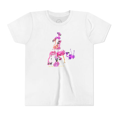 Youth Tee — Watercolor Pink Flamingo Stack Kids T-Shirt