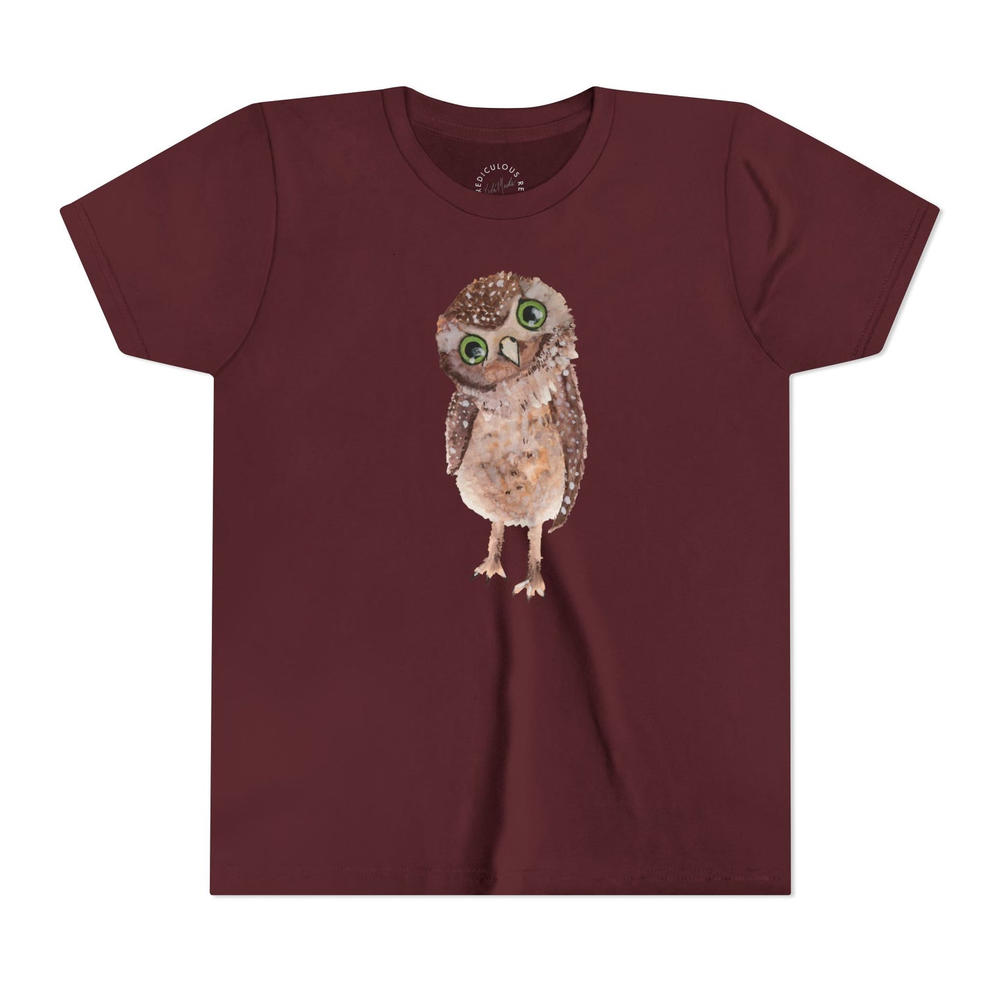 Kids Owl Watercolor Tee - Cute Woodland Bird Youth Short Sleeve Shirt