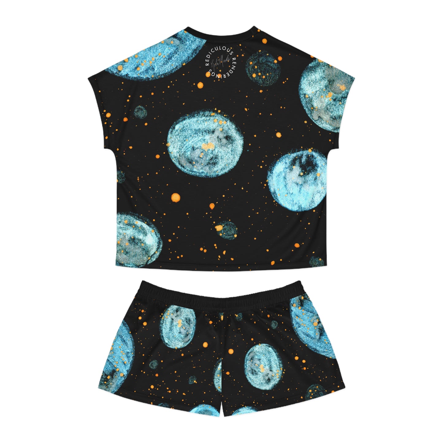 Celestial Blue Moon Women's Short Pajama Set — Spacey Planet Print Loungewear