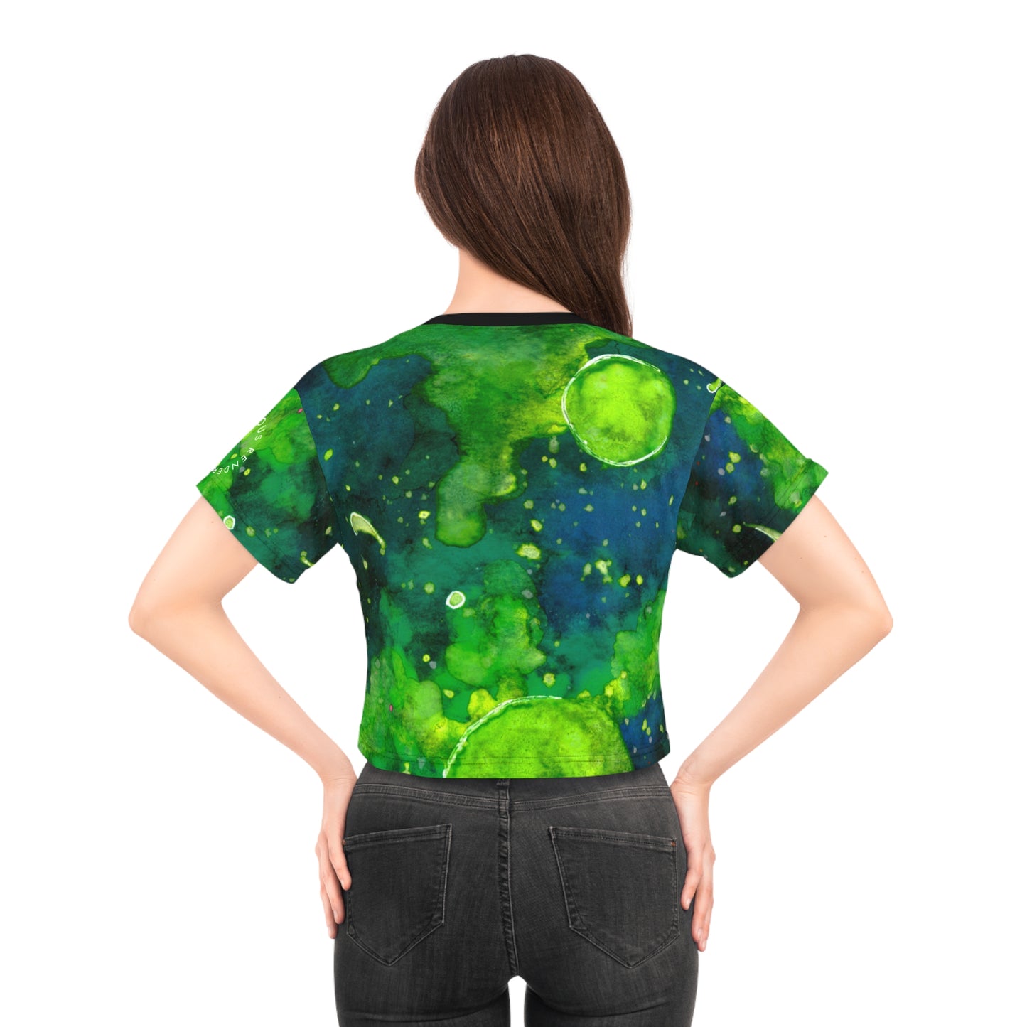 Green Watercolor Galaxy Crop Tee