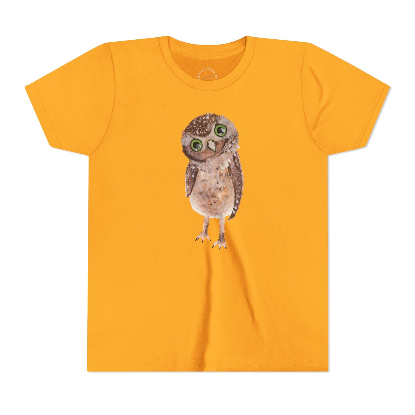Kids Owl Watercolor Tee - Cute Woodland Bird Youth Short Sleeve Shirt