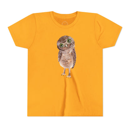 Kids Owl Watercolor Tee - Cute Woodland Bird Youth Short Sleeve Shirt