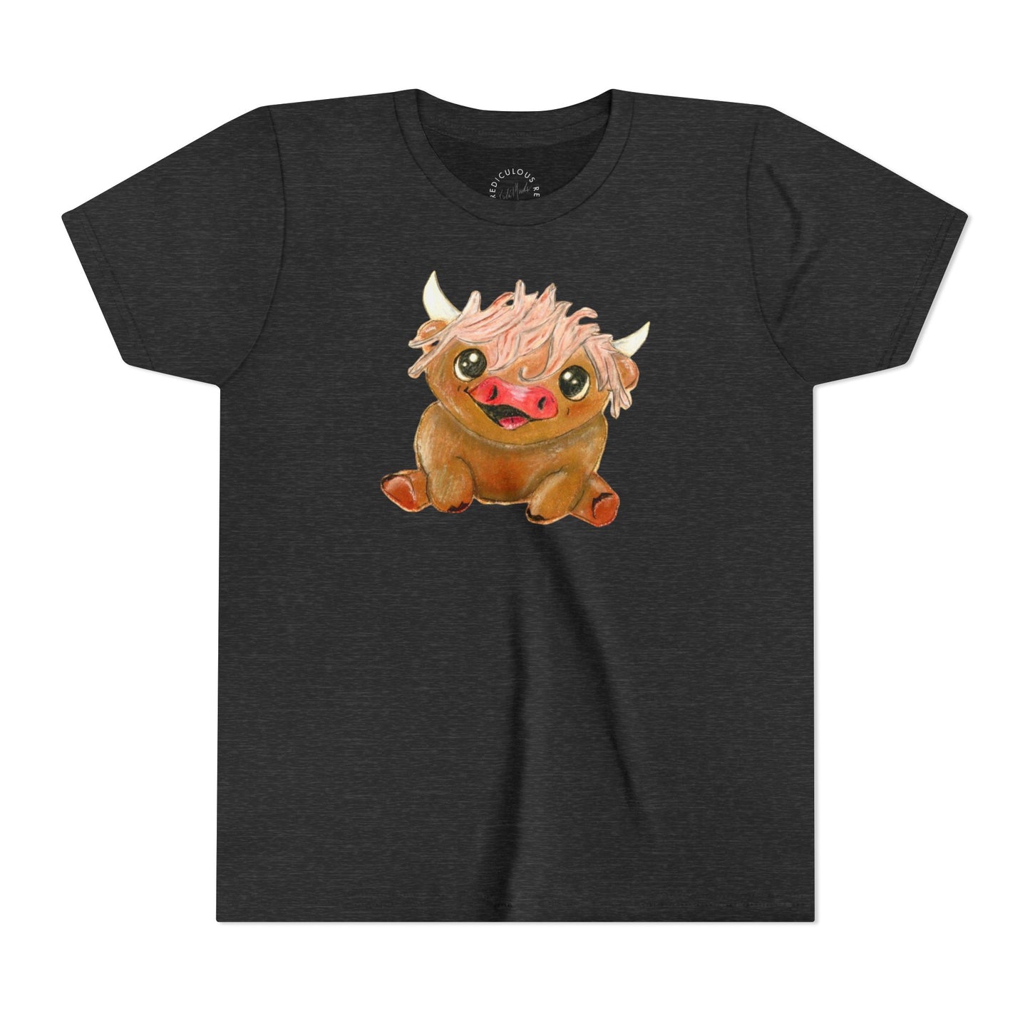 Cute Highland Cow Kids T‑Shirt — Adorable Baby Cow Graphic Youth Tee