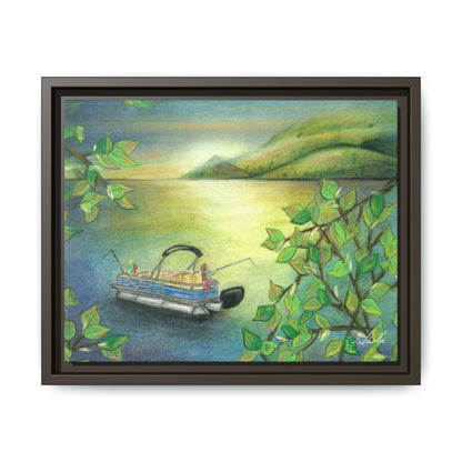 Pontoon Boat on Lake Framed Wall Art