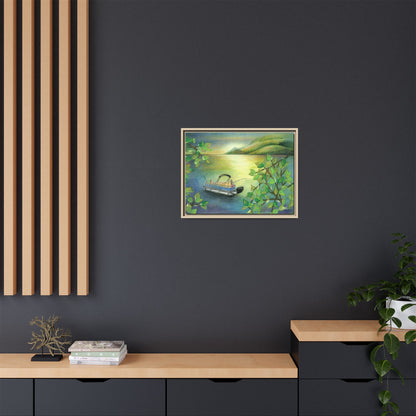 Pontoon Boat on Lake Framed Wall Art