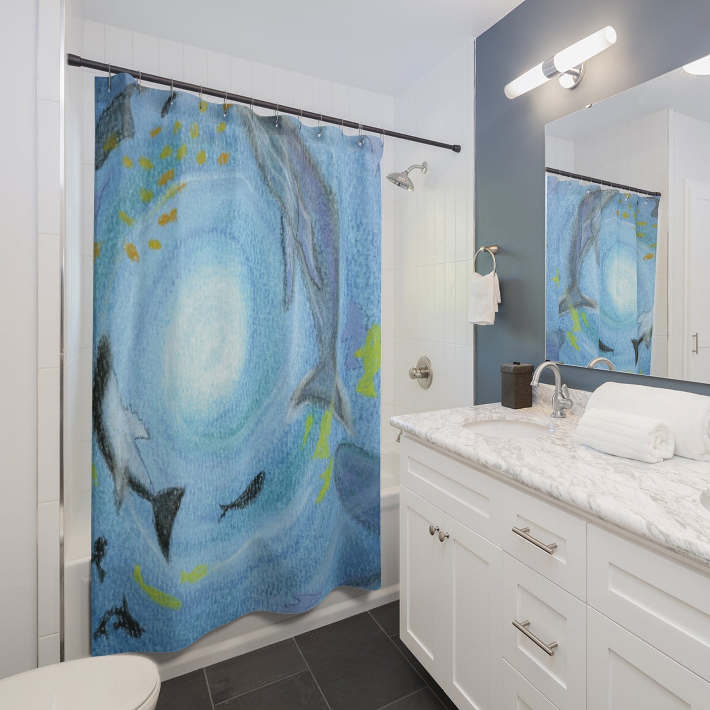 Under the Sea Shower Curtain for Home Bathroom with Durable One-Sided Print and Waterproof Polyester Material